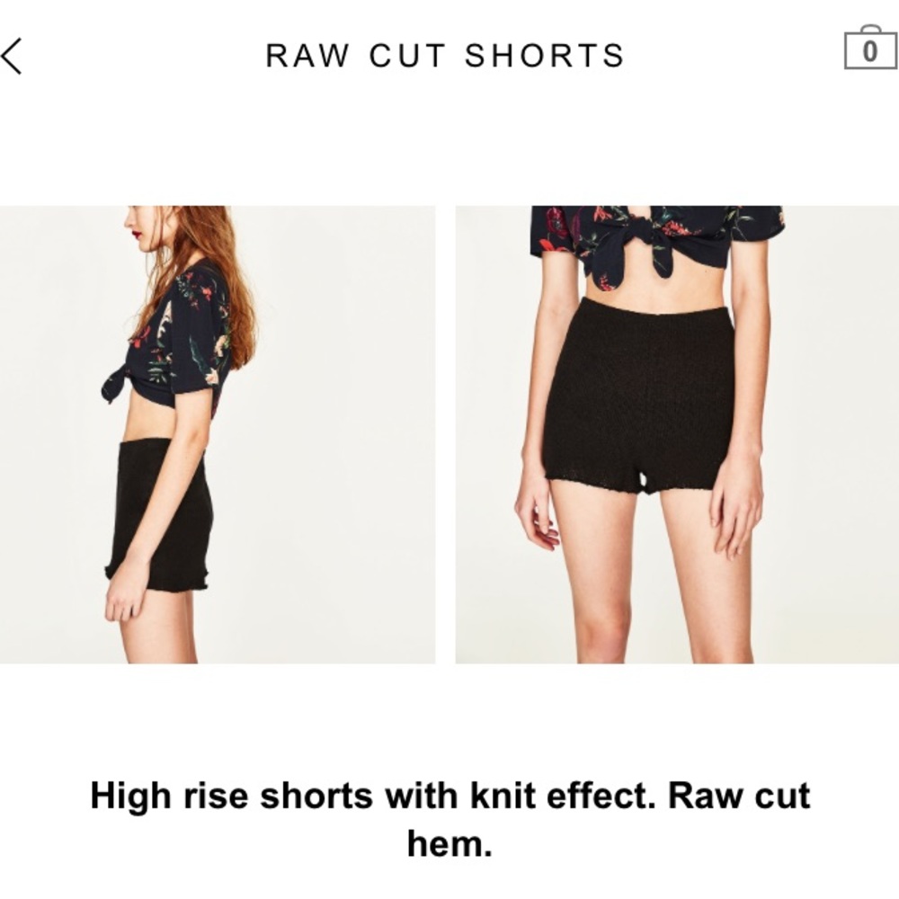 Zara Black Raw Cut Knit High-Rise Shorts